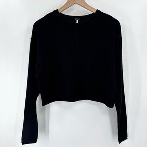 Free People Now or Never Cashmere Silk Blend Crop Relaxed Sweater Black Size XS